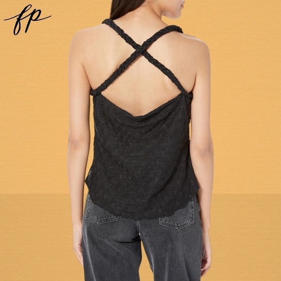FREE PEOPLE Mykonos Jacquard Cowl Neck Braided Strap Drapey Open Back Tank Top - Picture 5 of 12